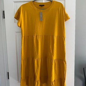 JCrew Swingy Tiered Jersey Dress in Mustard